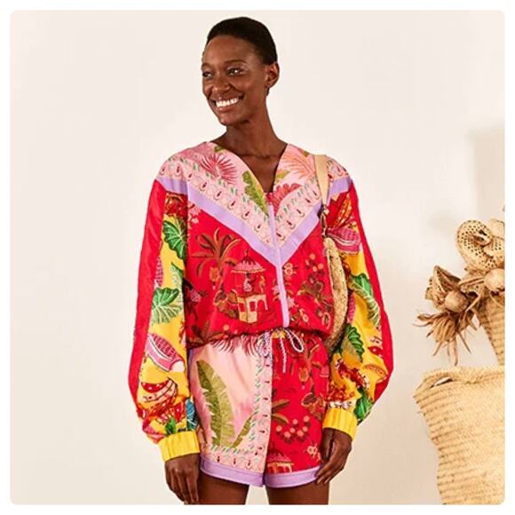 NEW Farm Rio Mixed Scarves Windbreaker - Picture 3 of 16